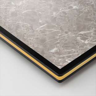 テーブル天板 メラミン化粧板 ゴールドモール(黒フチ)巻き 角R 石目 t20/フチ35㎜